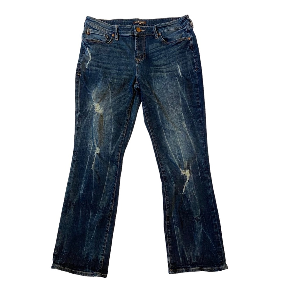 DEAR JOHN Playback Cuffed Cropped Straight Leg Distressed Jeans Size 30